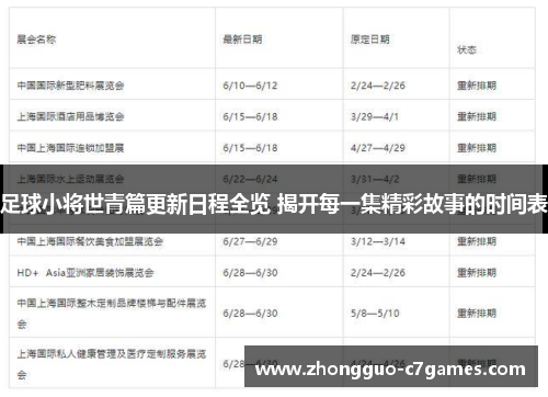 足球小将世青篇更新日程全览 揭开每一集精彩故事的时间表