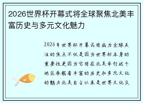 2026世界杯开幕式将全球聚焦北美丰富历史与多元文化魅力